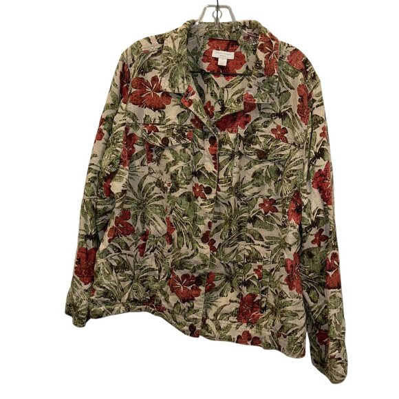 charter club red flower print jean-jacket style PLUS SIZE 2X - Picture 1 of 5